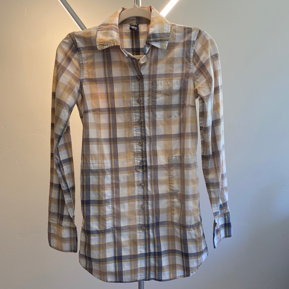 Long plaid button-up shirt